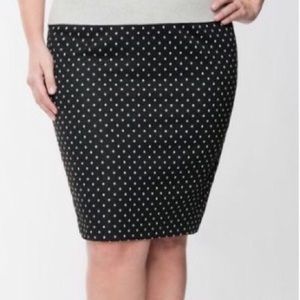 Blue and white polka dot pencil skirt